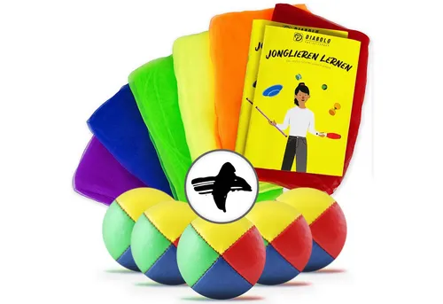 Diabolo Freizeitsport Jonglierset für Anfänger - Jongliersets für Einsteiger – perfekt für Kinder und Erwachsene. Mit 5 robusten Jonglierbällen und 6 bunten Tüchern sowie einer hilfreichen Anleitung, um das Jonglieren schnell zu erlernen.