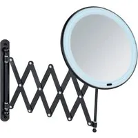 WENKO LED Teleskop-Wandspiegel Barona - Badezimmer Wandspiegel mit 5-fach Vergrößerung und dimmbarer LED-Beleuchtung, ideal für präzises Make-up und Rasur. Flexibel einstellbar und modern im Design.