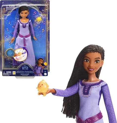 Mattel Disney Wish singende Asha of Rosas Modepuppe & Star Figur, beweglich mit abnehmbarem Outfit, singt
