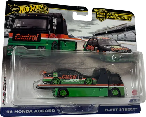 Hot Wheels Premium Car Culture Team Transport '96 Honda Accord Fleet S - Spielzeug-LKW für Actionfans, inklusive detailgetreuer Nachbildung des '96 Honda Accord und LKW Transporter – ideal zum Sammeln und Spielen!