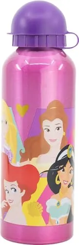Tataway Disney Violette Flasche für Mädchen aus Aluminium, Prinzessinnen, Aschenputtel, Aurora, Schneewittchen, Rapunzel, Ariel, Jasmin, 530 ml, mit Ausguss und Schutzverschluss