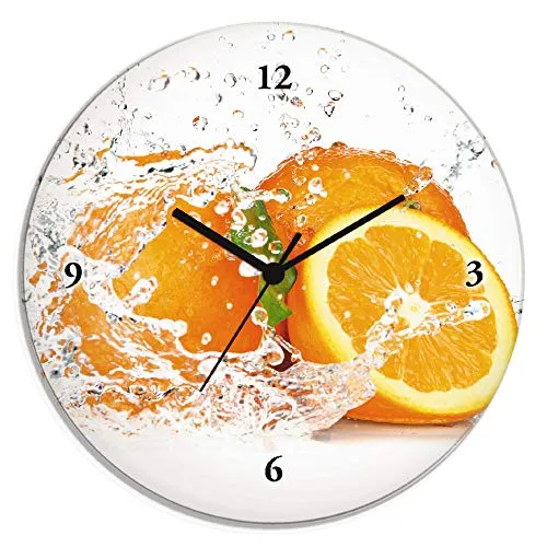 ARTLAND Glas Wanduhr Ø 30 cm - Lautlos & Modern mit Obst-Motiv - Wanduhren - Diese geräuschlose Funkuhr im modernen Design mit frischem Obst-Motiv bringt Farbe in jeden Raum und sorgt für eine freischwebende Optik. Made in Germany!
