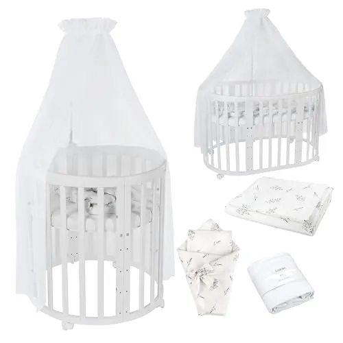 Waldin Babybett OWAL 7in1 aus Holz mit Matratze