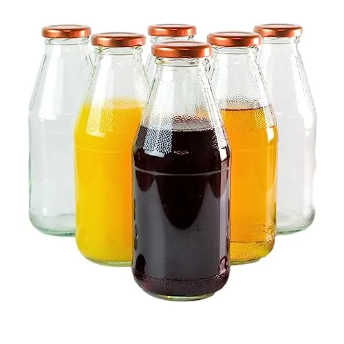 gouveo 6er Set Saftflasche 500 ml mit Schraubdeckel bronzefarben - Runde Glasflasche 0,5 l mit TO43 Verschluss - Leere Flasche zum Befüllen für Küche und Haushalt (SF500BR)