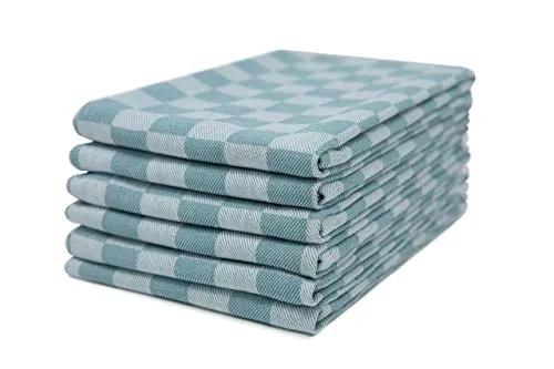 Sticky Toffee 100% Baumwolle Geschirrtuch | 6er-Set, | Blaues Aqua überprüfen | Größe 46 x 70 cm | Saugfähige Restaurant-Bar-Glas-Küchenwäsche