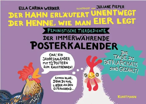 Der Hahn erläutert unentwegt der Henne, wie man Eier legt: Immerwährender Posterkalender - Filme und Kunst, humorvoller immerwährender Posterkalender mit witzigen Illustrationen für jeden Tag des Jahres.