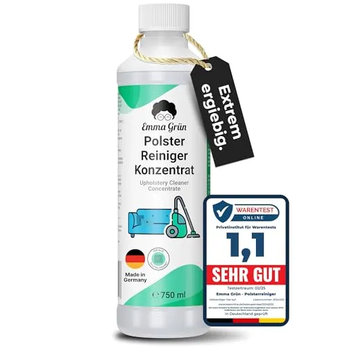 Emma Grün® Teppichreiniger & Polsterreiniger Konzentrat 750ml - Effektive Reinigung für Teppiche und Polster - Polsterreiniger für Teppiche und Textilien: Hochkonzentriert, schadstofffrei und ideal gegen intensive Flecken. Made in Germany – für strahlend saubere Oberflächen ohne Chemie.