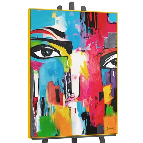 YS-Art Pop Art Abstrakt Acryl Gemälde auf Leinwand Verglaste Betrachtung handgemalt Wandbilder Wohnzimmer modern Wohndekor Bild echtes Kunstwerk 140x100 cm