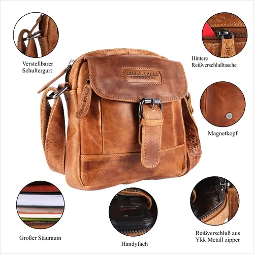 Leder Umhängetasche Herren Damen Schulter-Tasche Minibag Crossbag Bull & Burry