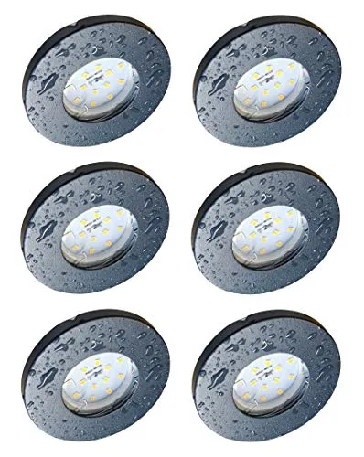 TRANGO LED Einbauleuchte 6er Set IP65 - Einbauleuchten für Innen und Außen, IP65 wasserfest mit warmweißem Licht (3000K) und ultra flachem Design für moderne Badezimmer und Duschen.