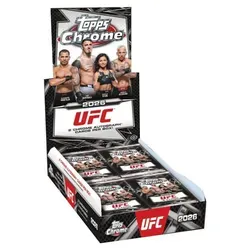 Topps Chrome UFC Hobby Box Englisch 2026 - Die 2026 Topps Chrome UFC Hobby Box bietet 12 Boosterpacks mit exklusiven Karten der UFC-Stars. Entdecke spektakuläre Refractor-Parallels und Autograph Cards für ein einzigartiges Sammlererlebnis!