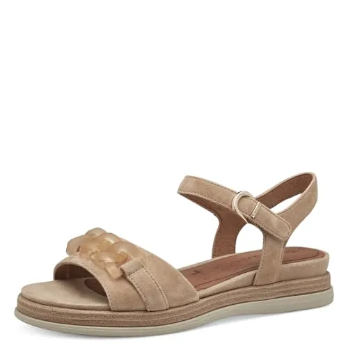 Keilsandalette TAMARIS – modische Riemchensandale für Damen - Wanderschuhe aus hochwertigem Ziegenveloursleder, mit komfortablem Keilabsatz und innovativer Touch it Dämpfung für besten Tragekomfort.