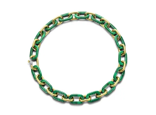 TI SENTO - Milano Collier mit malachitgrünen Gliedern - Elegantes Ti Sento Milano Collier mit vergoldeten und malachitgrünen Gliedern. Perfekt für besondere Anlässe, Länge: ca. 45 cm, aus 925 Sterling Silber, in stilvoller Schmuckverpackung.