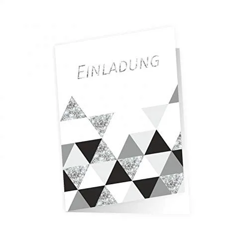 nikima Schönes für Kinder 10 edle Klapp-Einladungskarten Dreiecke Glitzer inkl. 10 weißen hochwertigen Briefumschlägen - Hochzeit Geburtstag Konfirmation Jubiläum