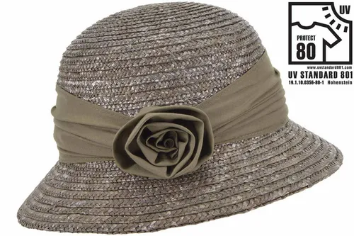 Seeberger Damen Sonnenhut mit UV-Schutz - Eleganter Strohhut mit Blütenverzierung und UV-Schutz 50+, ideal für sonnige Tage am Strand oder im Garten.