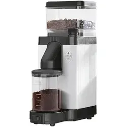 Moccamaster Kaffeemühle KM5 weiß-matt - Hochwertige Stahlmahlscheiben für perfekten Kaffeegenuss, stufenlos einstellbarer Mahlgrad und inkl. Glasbecher