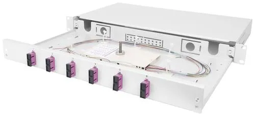 DIGITUS LWL Spleißbox, SC, OM4 - Bestückt - Sonstige Elektroinstallationsartikel mit 12 SC-Anschlüssen, ideal für effiziente Glasfaserverbindungen in Rechenzentren und Netzwerkinfrastrukturen.