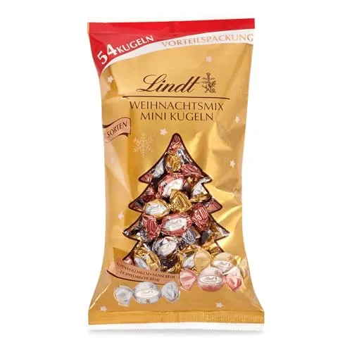 Lindt Weihnachtsmix 54 Mini-Kugeln XXL Glamour 268g - Feine Schokolade mit 54 Mini-Kugeln, ideal für festliche Anlässe und als Geschenk, voller köstlicher Überraschungen.