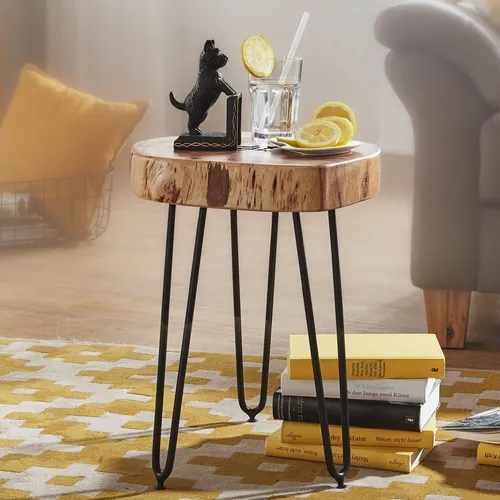 FineBuy Massivholz Akazie Beistelltisch 35 x 35 cm - Beistelltisch aus hochwertigem Akazien-Massivholz, handgefertigt und einzigartig in Maserung - ideal für ein elegantes Wohnzimmer!