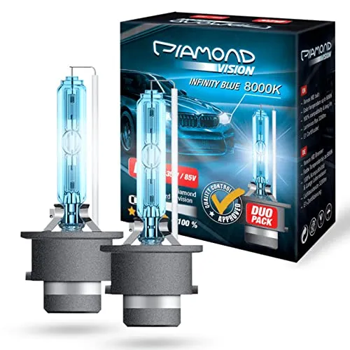 Diamond Vision 2x D2S 85V 35W | Xenon Look Halogenlampen - Außenlampen mit 8000K Super Ultra White für bis zu 100% helleres Licht und bis zu 20m längeren Lichtkegel. Zugelassen und eintragungsfrei für mehr Sicherheit im Straßenverkehr.