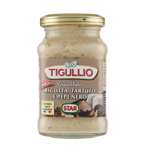 Star Tigullio GranPesto Ricotta, Trüffel und schwarzer Pfeffer 190g Sauce - Pesto-Sauce mit Ricotta, Trüffel und schwarzem Pfeffer aus Italien – ein unvergleichlicher Genuss für Pasta und mehr!