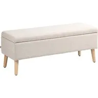 HOMCOM Sitzbank mit Stauraum in Leinenoptik, 110 x 39 x 45 cm - Elegante Sitzbank in Beige, ideal für Wohnzimmer oder Flur, bietet großzügigen Stauraum für Kissen und Decken und hohen Sitzkomfort durch weiche Polsterung.