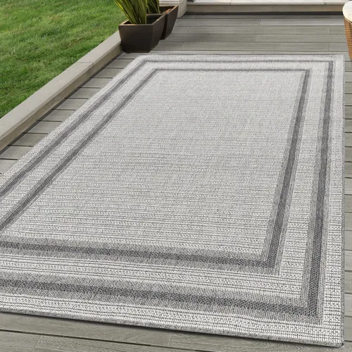 In & Outdoor Teppich Bordüre Design Wetterfest für Terrasse Balkon Küche, Farbe:Creme, Grösse:60x100 cm