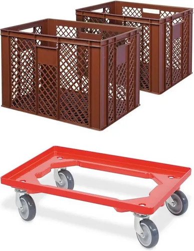 BRB-Lagertechnik Stapelbox 2x Eurobehälter/Bäckerkiste, LxBxH 600x400x410 mm + Transportroller, Stoßfest, robust und formstabil