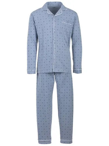 Henry Terre Schlafanzug Pyjama Set Langarm - Raute grau XL - Herren-Nachtwäsche aus 80% Baumwolle für hohen Tragekomfort, klassischer V-Ausschnitt und langärmliges Design, ideal für entspannte Nächte.