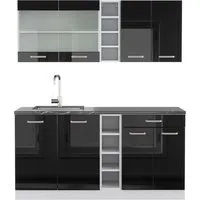 Vicco Singleküche R-Line 160 cm - Anthrazit & Schwarz Hochglanz - Küchenzeilen für kleine Räume: Die modulare R-Line Singleküche bietet optimale Anpassungsmöglichkeiten und höhenverstellbare Füße für individuellen Komfort.