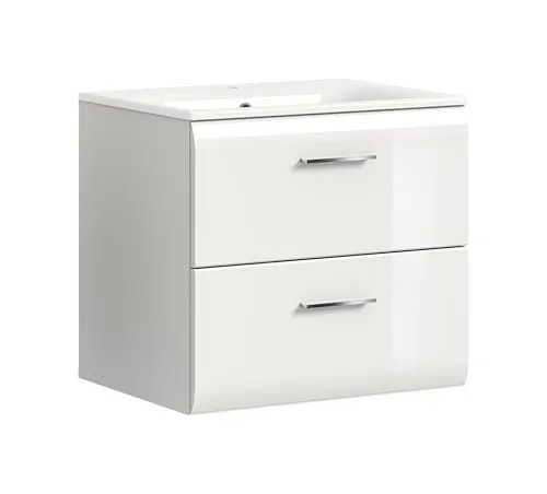 xonox Badezimmer Ice Badschrank - Waschbeckenunterschrank 60 cm - Moderne Badezimmermöbel, kratzfeste und wasserabweisende Oberfläche, inklusive Waschbecken, ideal für stilvolle Badezimmergestaltung.