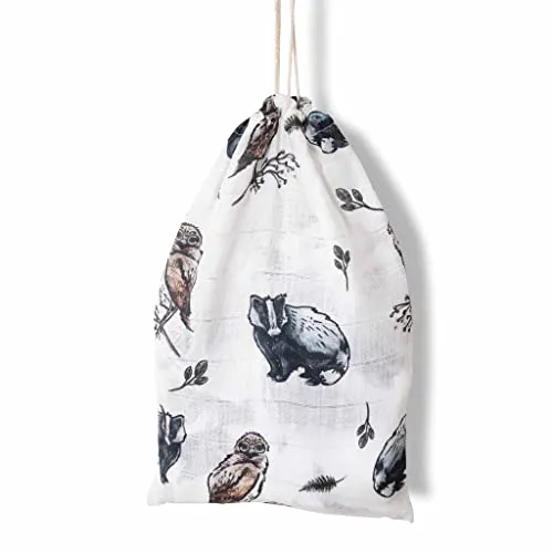 hutch&putch 2X Pucktuch Bio Baumwolle 60x60cm im Beutel - Spucktuch Baby - Mulltuch 100% Baumwolle - Musselin Wickeltuch - Kuscheltuch saugstark, extra weich mit Waldtiere-Motiv