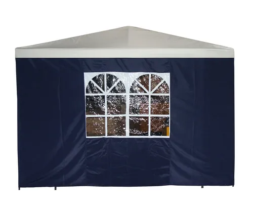 DEGAMO Pavillonseitenteil 3x1,9 Meter - Blau mit Fenster - Pavillon-Seitenteil aus wasserabweisendem Polyester, ideal für 3x3 Meter Pavillons. Mit doppeltem PVC-Fenster für mehr Licht und Sichtschutz.