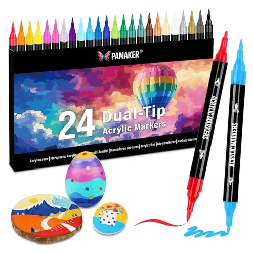 Pamaker 24 Farben Acrylstifte Set – Doppelspitzen Acrylmarker für kreative Projekte