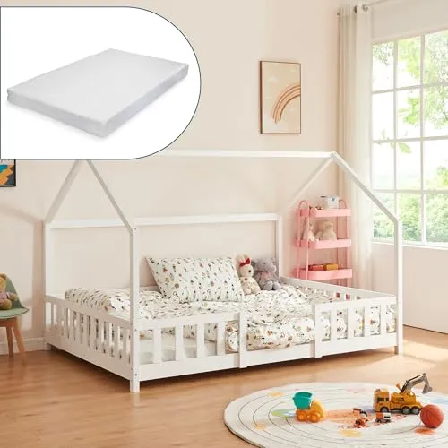 [en.casa] Kinderbett Sisimiut mit Matratze 140 x 200 cm - Kleinkindbett mit effektiven Rausfallschutz und allergikergeeigneter Kaltschaummatratze für einen sicheren und komfortablen Schlaf.