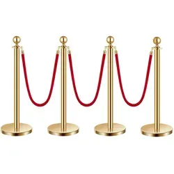 VEVOR 4 Absperrpfosten mit 3 Roten Samtseilen von Vevor