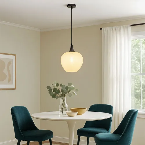 Elegante LED Pendelleuchte mit Glas-Schirm und Acrylkristallen - Lampen - Stilvolle Hängeleuchte mit warmweißem Licht, ideal für Esszimmer und Wohnzimmer. Flexibel kürzbar und mit funkelnden Kristallen für ein faszinierendes Lichtspiel.