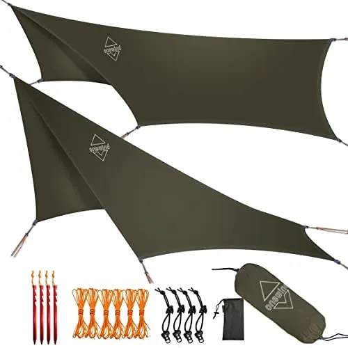 Onewind sechseckiges Hängematten Zelt, Tarp, 366cm*295cm, wasserdicht und EIN leichtes Camping Tarp für Camping, Rucksack und Wandern, OD Grün