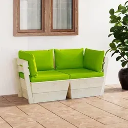 vidaXL Garten-Palettensofa 2-Sitzer mit Kissen - Gartenmöbel für entspannte Stunden im Freien, aus langlebigem, imprägniertem Fichtenholz mit komfortablen 100% Polyester-Kissen für höchsten Sitzkomfort.