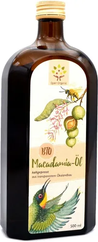 Bio-Macadamiaöl 0,5 L (500ml Glasflasche) - kaltgepresst aus Bio-Macadamianüssen