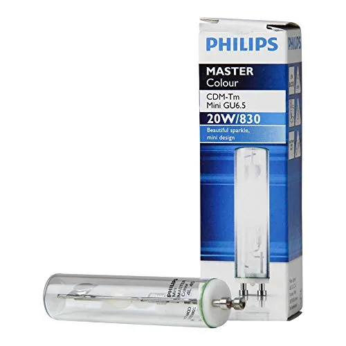 Philips Master Colour 20 W Metalldampf CDM-Tm G6.5 - Leuchtmittel mit warmweißem Licht (3000 K), ideal für eine angenehme Atmosphäre, Lebensdauer bis zu 15.000 Stunden und hohe Lichtausbeute von 1800 lm.
