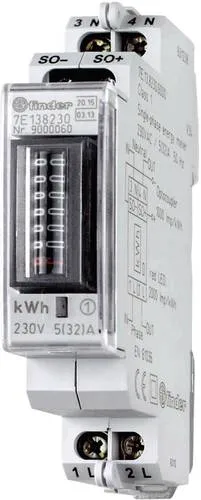 Finder 7E.13.8.230.0010 Wechselstromzähler - Sonstige Elektroinstallationsartikel, mechanischer 32A Zähler, MID-konform für zuverlässige Energiekostenabrechnung.