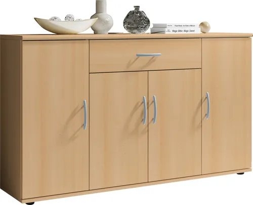 Sideboard Kommode Lilly - Mehrzweckschrank in Buche, 4 Türen, 1 Schubkasten und 3 Regalböden, ideal für stilvolle Aufbewahrung