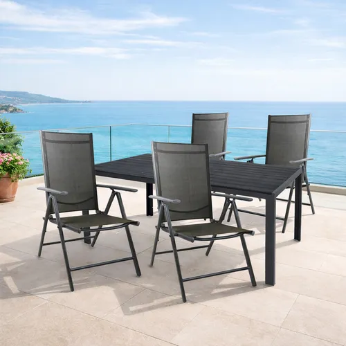 Gartengarnitur Sitzgarnitur 5-teilig aus Aluminium - Elegante 5-teilige Gartengarnitur aus robustem Aluminium. Ideal für entspannte Stunden im Freien. Wetterfest, pflegeleicht und klappbare Stühle für platzsparende Aufbewahrung.