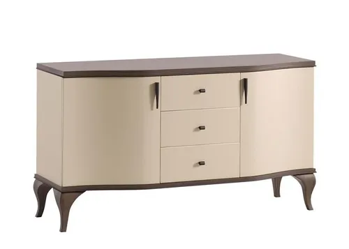 Beige Anrichte Sideboard aus Holz – 3 Schubladen, Art déco Stil - Geräumige Anrichte mit 3 Schubladen und elegantem Art déco Design. Ideal für Esszimmer oder Wohnzimmer, sorgt für Ordnung und Stil. Maße: 148 x 51 x 96 cm.