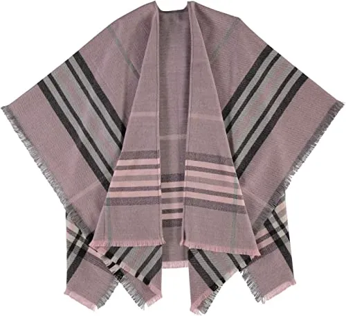 Giorgio Rimaldi Poncho Polyacryl - Poncho für Damen, 120 x 150 cm, vielseitig tragbar als Überwurf oder XXL-Schal, mit klassischen Fransen für einen eleganten Look.