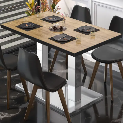 BM | Bistrotisch | B:T:H 120 x 70 x 75 cm | Eiche / Edelstahl | Rechteckig | Schwarzer Rand | Bistro Tisch Esstisch