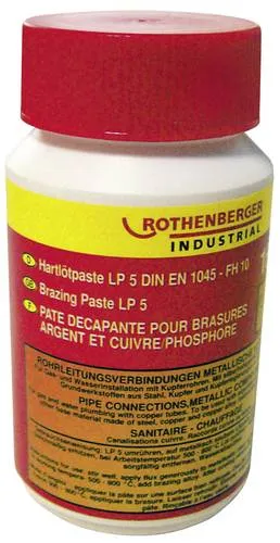 ROTHENBERGER Flussmittelpaste LP5 für Kupferrohre, 160g - 035610E - Optimale Flussmittelpaste für Gas- und Wasserinstallationen. Einfache Anwendung dank Pinsel im Deckel und hohe Arbeitstemperatur bis 710 °C. Ideal für professionelle Lötarbeiten.