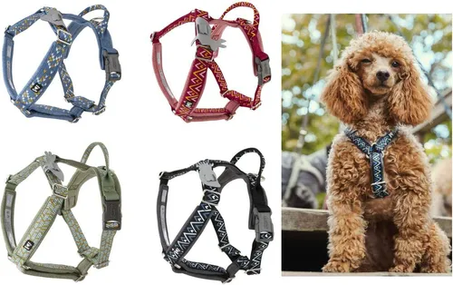 HURTTA Y-Geschirr Razzle Dazzle bilberry (jeansblau) - Brustgeschirr mit verstellbarem Design für optimale Passform und Bewegungsfreiheit, ideal für wachsende Hunde, inklusive Handgriff und abnehmbarem Reflektor für mehr Sicherheit.