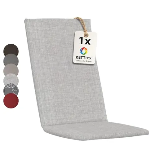 KETTtex EXKLUSIV Auflage Hochlehner Silbergrau I Gartenstuhl Polster 123x50x4cm I hochwertige & Pflegeleichte Sesselauflage I Wetter- & formbeständige Stuhlauflage I KTH2 Sitzauflage